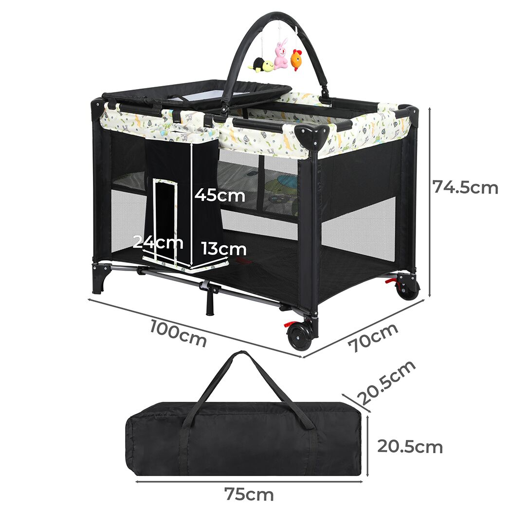 BoPeep Baby Cot Bed Crib Portable Bassinet Black - Image 3