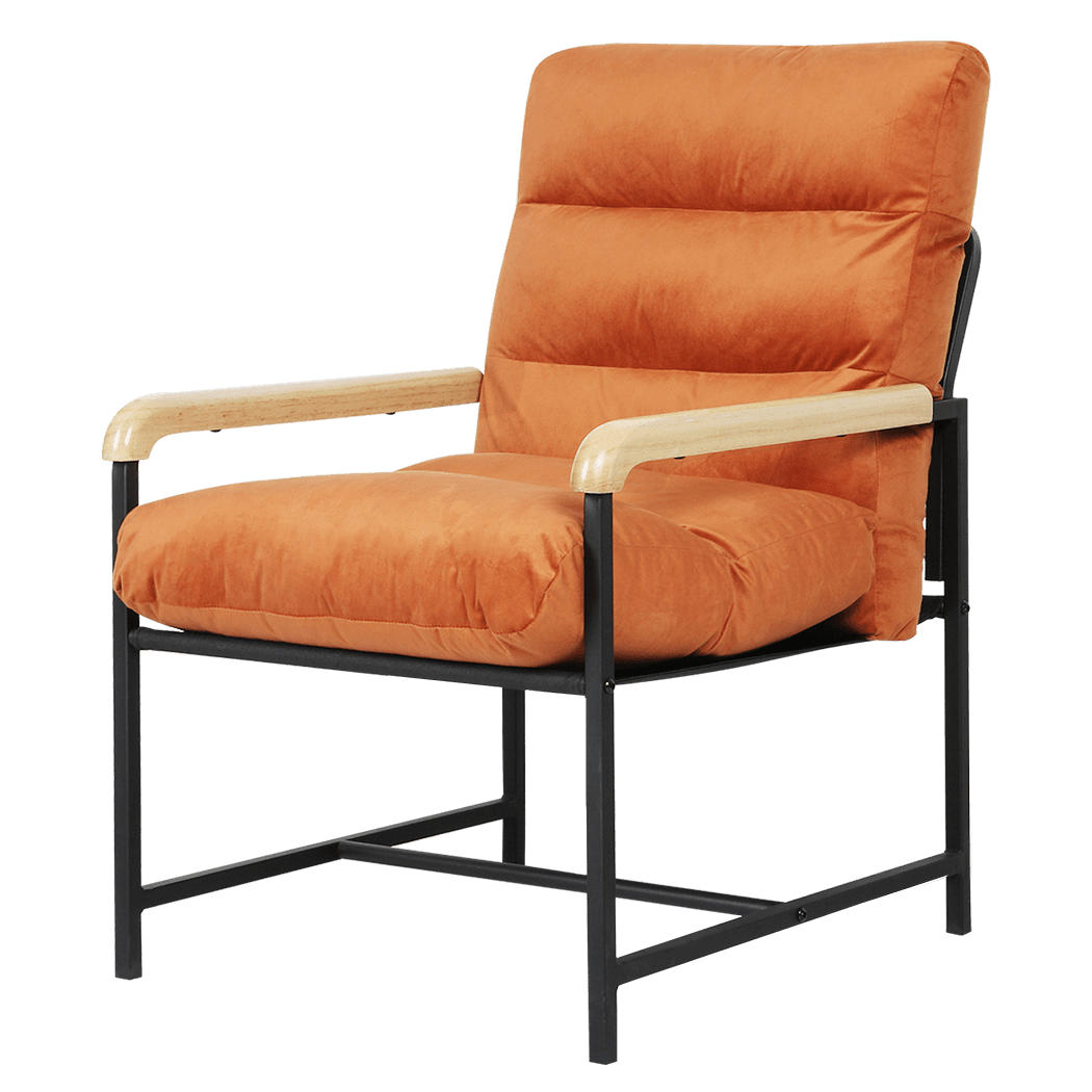 Levede Metal Framed Lounge Chair Velvet in Orange - Image 9