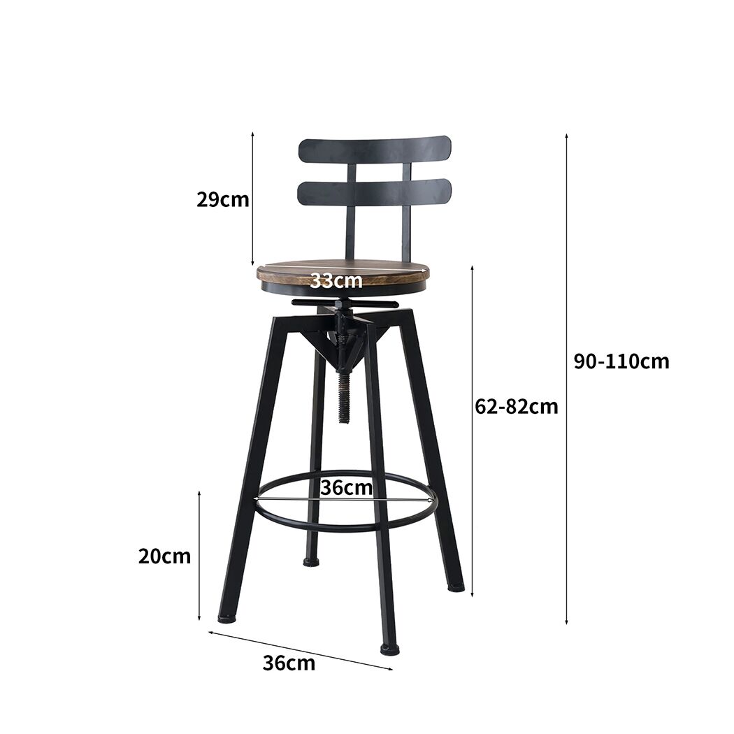 Levede 2x Bar Stool Industrial Adjustable - Image 3