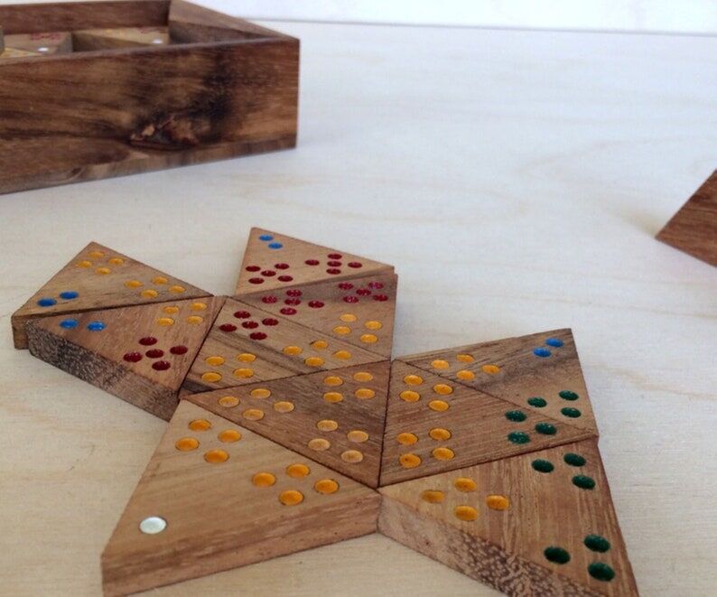 Wooden Domino Game Set Triangle shaped Handmade Dominoes in Gift box - Image 2