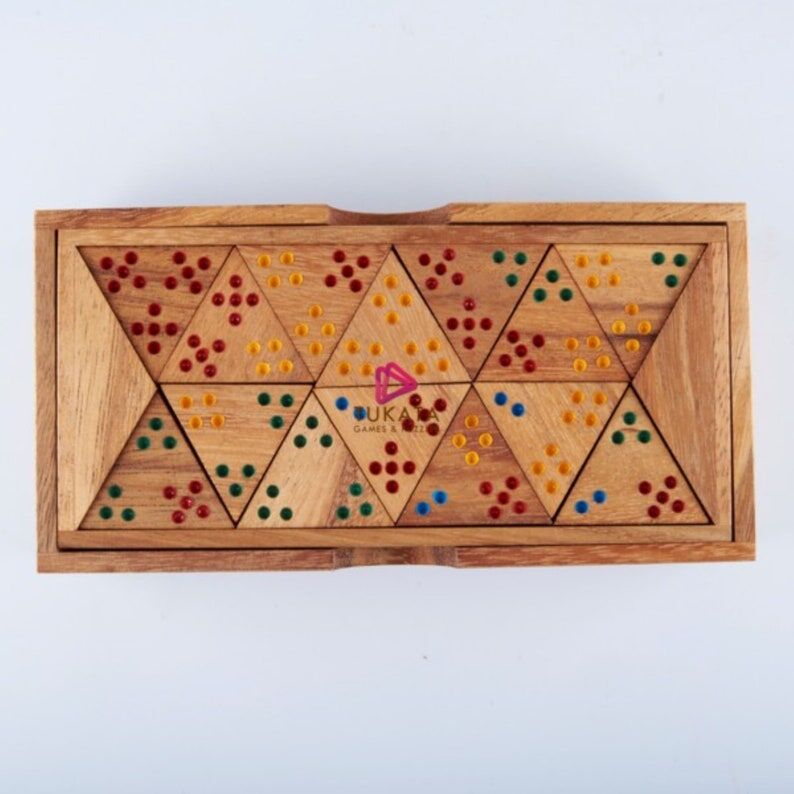 Wooden Domino Game Set Triangle shaped Handmade Dominoes in Gift box - Image 3