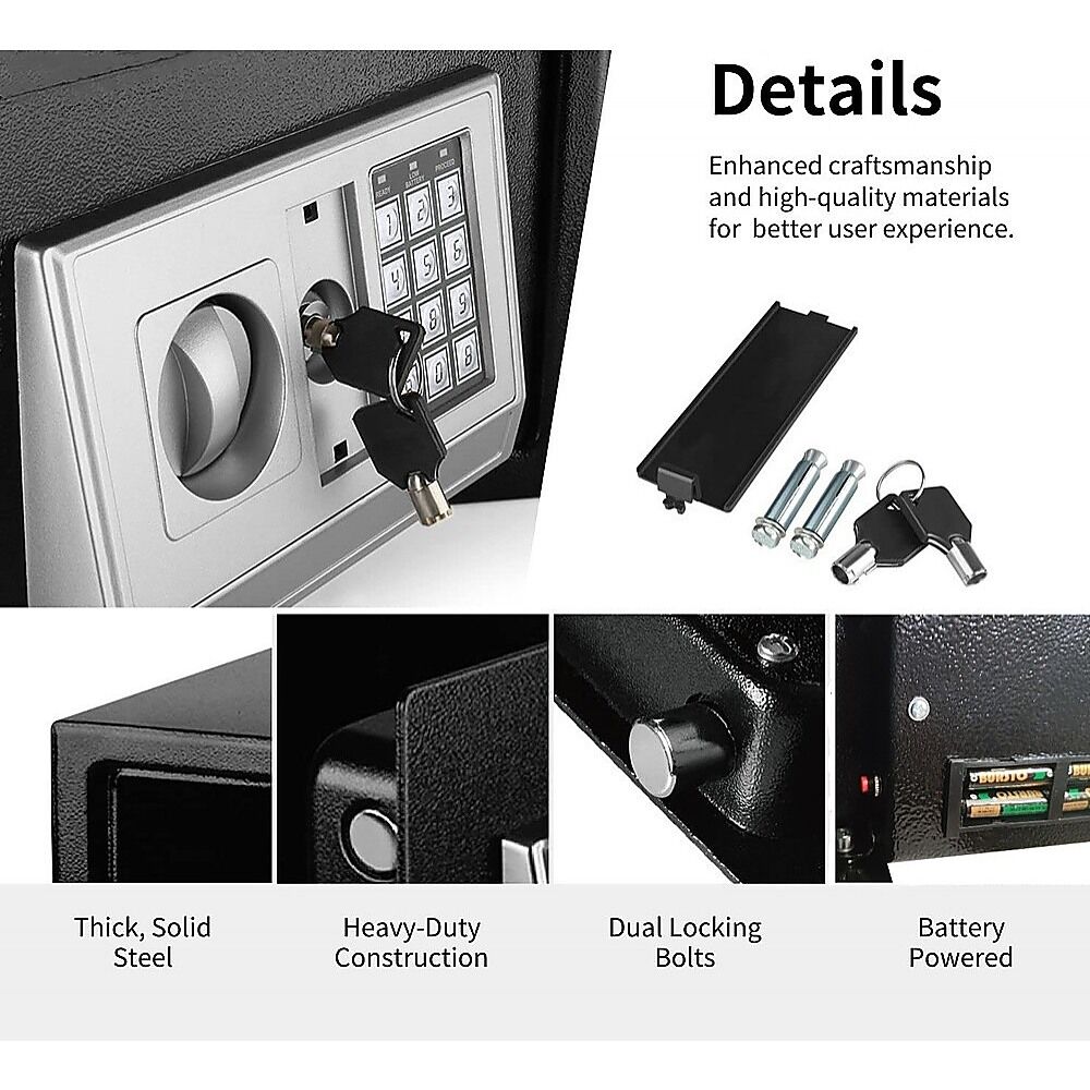 Electronic Digital Safe Security Box with Key Override Home Office Cash Jewellery Safe 8.5L - Image 6