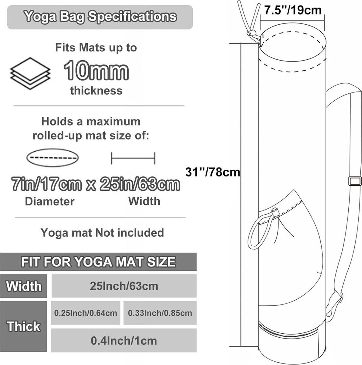 Yoga Mat Bag - Yoga Bag with Drawstring and Storage Compartment - Yoga Bag - Fitness Bag - Sports Bag - Pilates Bag - Waterproof - Universal - Gymnastics Mat Bag - Shoulder Bag - Multifunctional Storage Bag - Equipped with Carrying Strap - White - Image 2