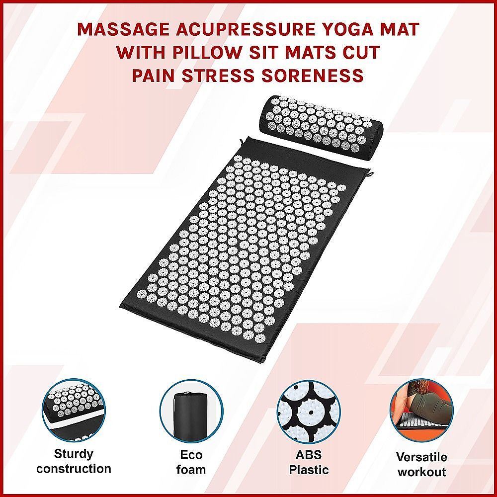 Massage Acupressure Yoga Mat With Pillow Sit Mats Cut Pain Stress Soreness - Image 5