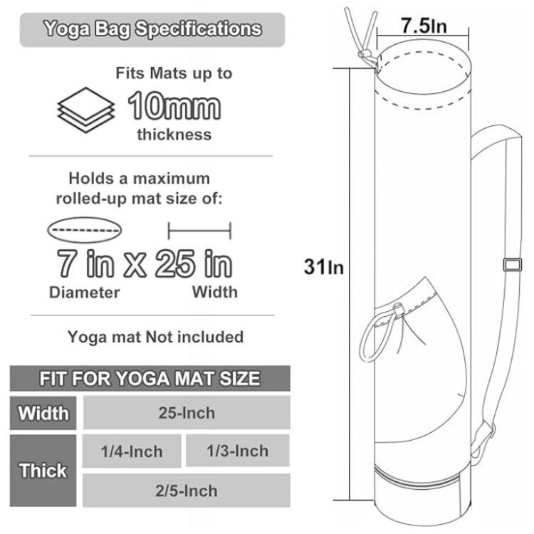 Black Professional Yoga Mat Carrying Bag - 31 Inch Large Capacity Fitness Storage Pouch with Adjustable Shoulder Strap and Accessory Pocket - Fits Mats up to 10mm Thickness - Image 4