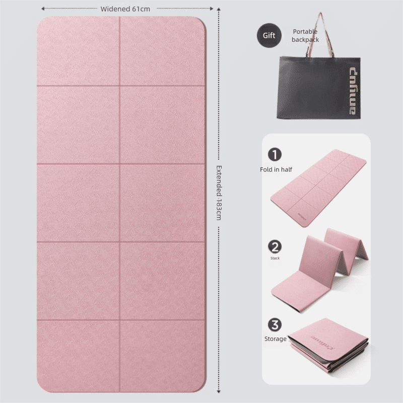 Pink Foldable Yoga Mat - Portable Thick Non-Slip Fitness Exercise Mat for Home Gym and Travel