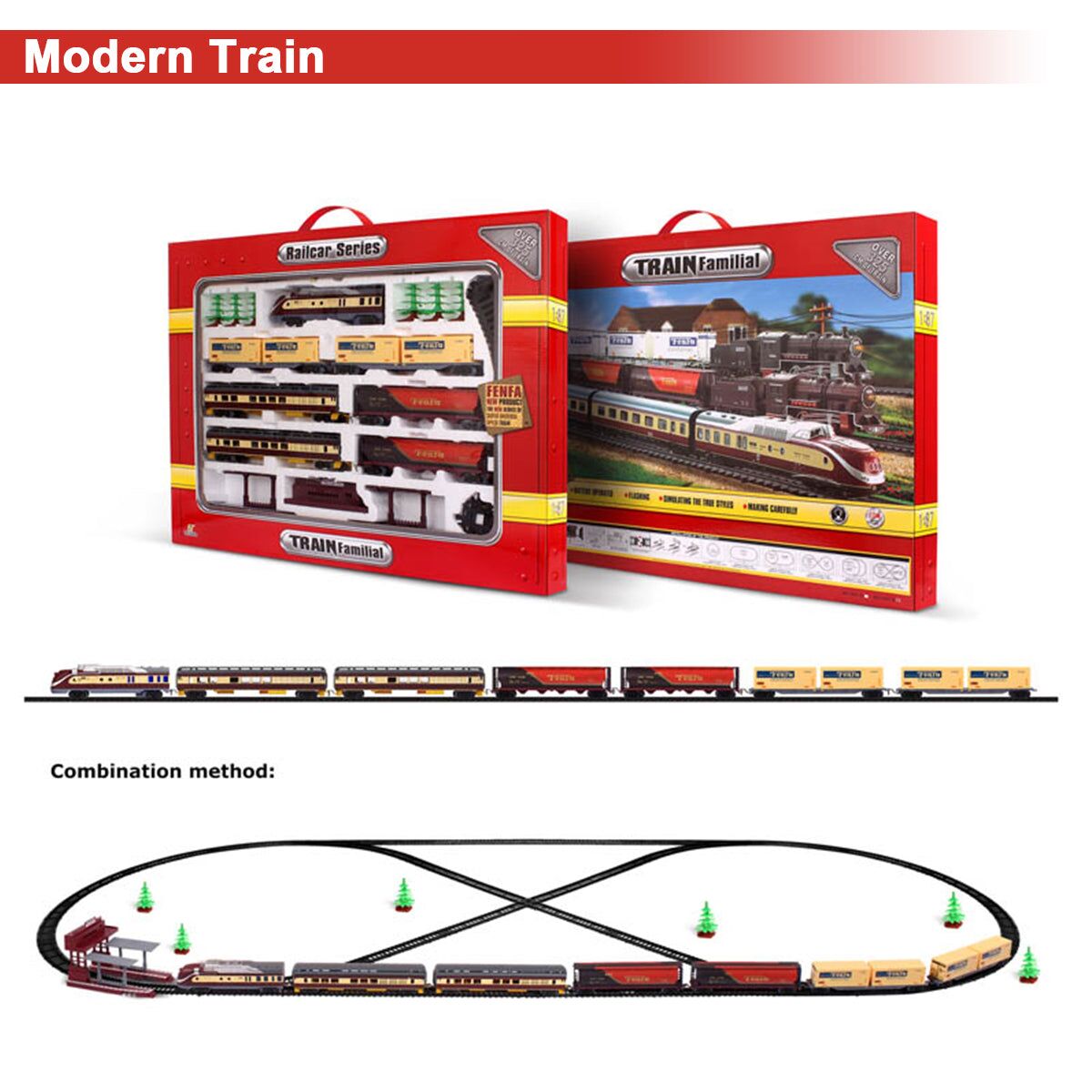 Electric Modern Toy Train Set Vehicle Rail Track Carriages With sound and lighting Kids - Image 3