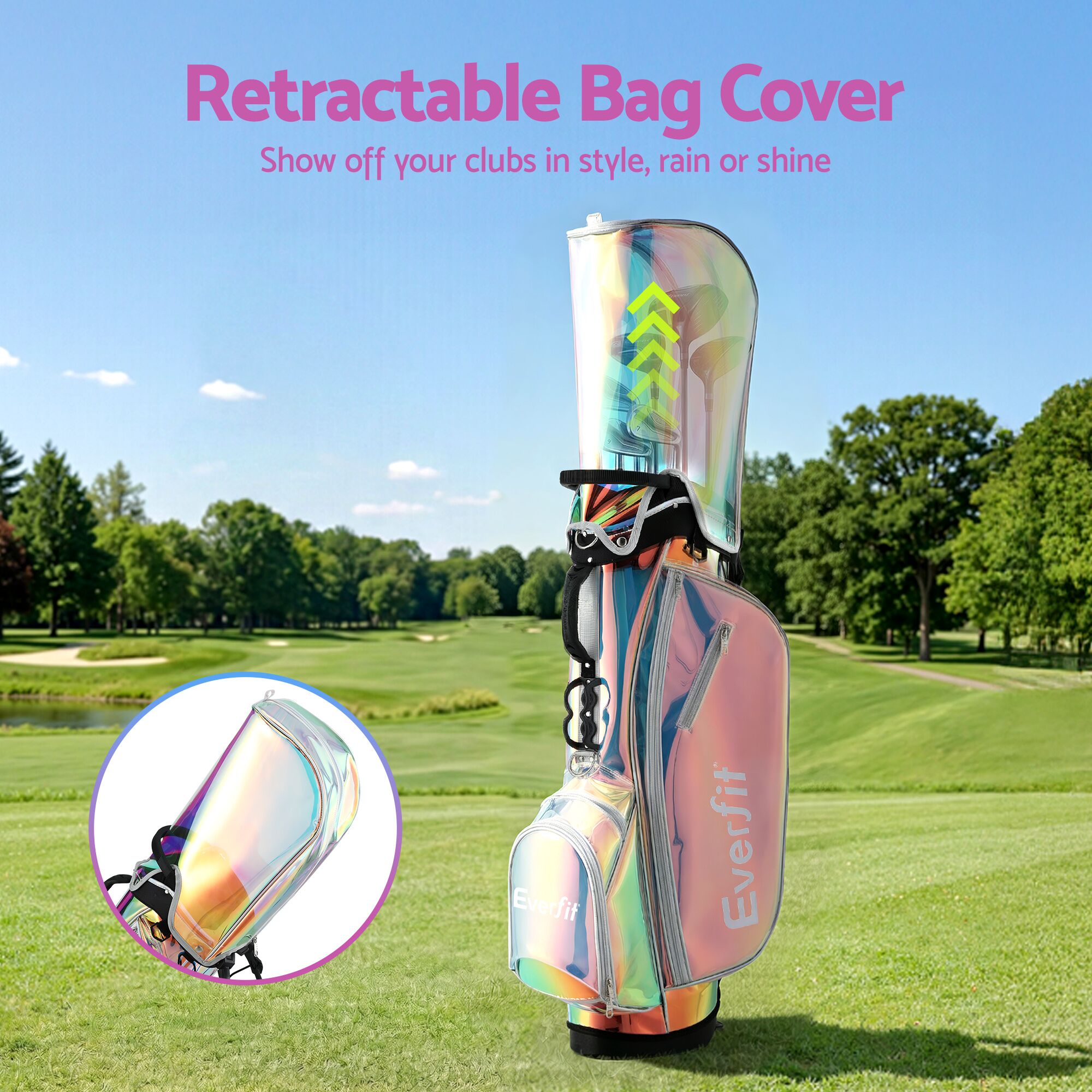 Everfit Golf Stand Bag Lightweight Carry Bag Dual Strap Club Divider Holographic - Image 4