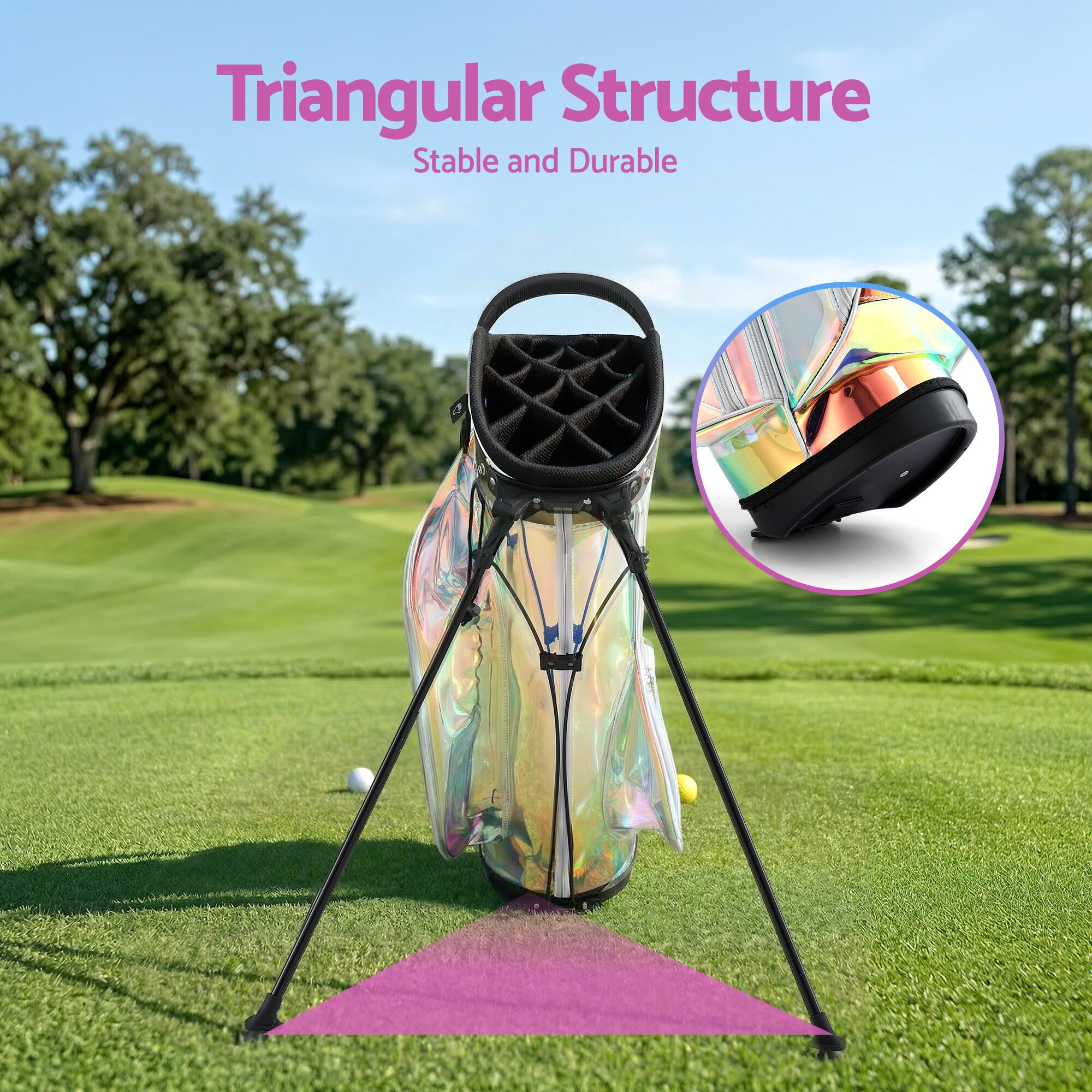Everfit Golf Stand Bag Lightweight Carry Bag Dual Strap Club Divider Holographic - Image 5