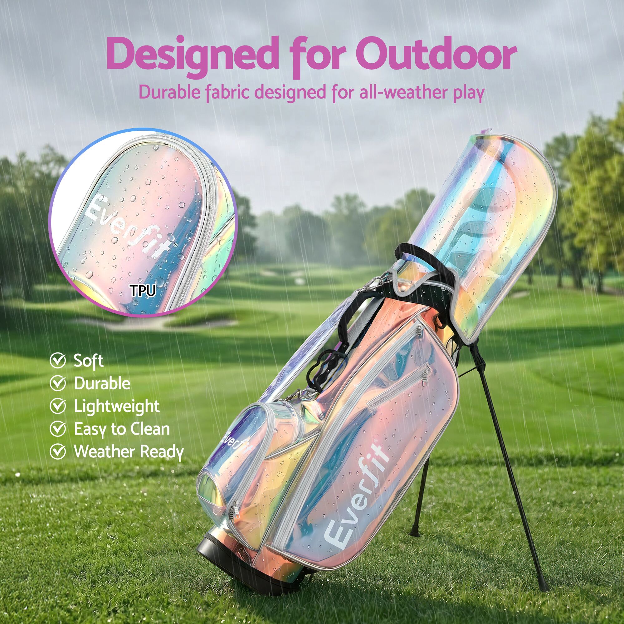 Everfit Golf Stand Bag Lightweight Carry Bag Dual Strap Club Divider Holographic - Image 6