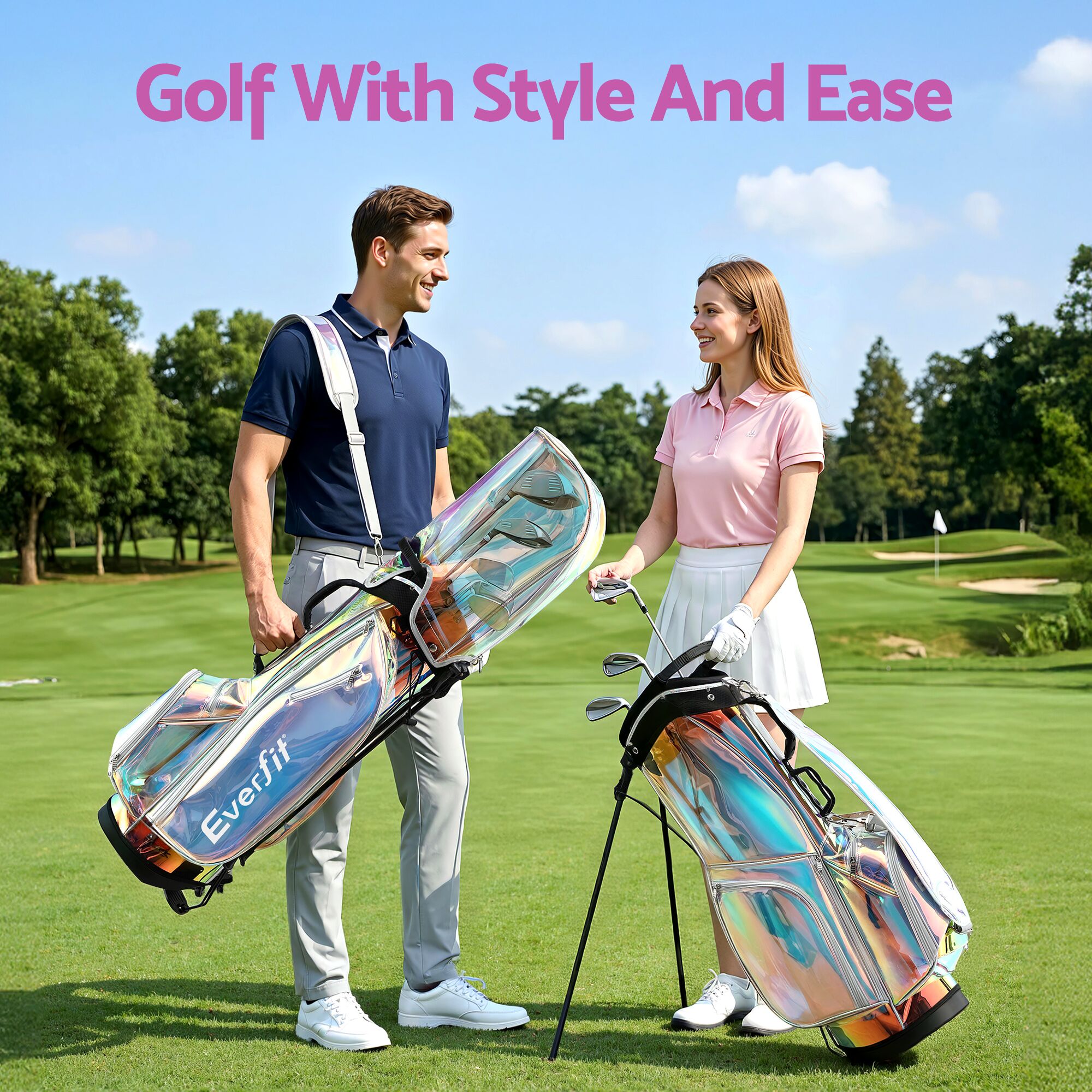Everfit Golf Stand Bag Lightweight Carry Bag Dual Strap Club Divider Holographic - Image 9