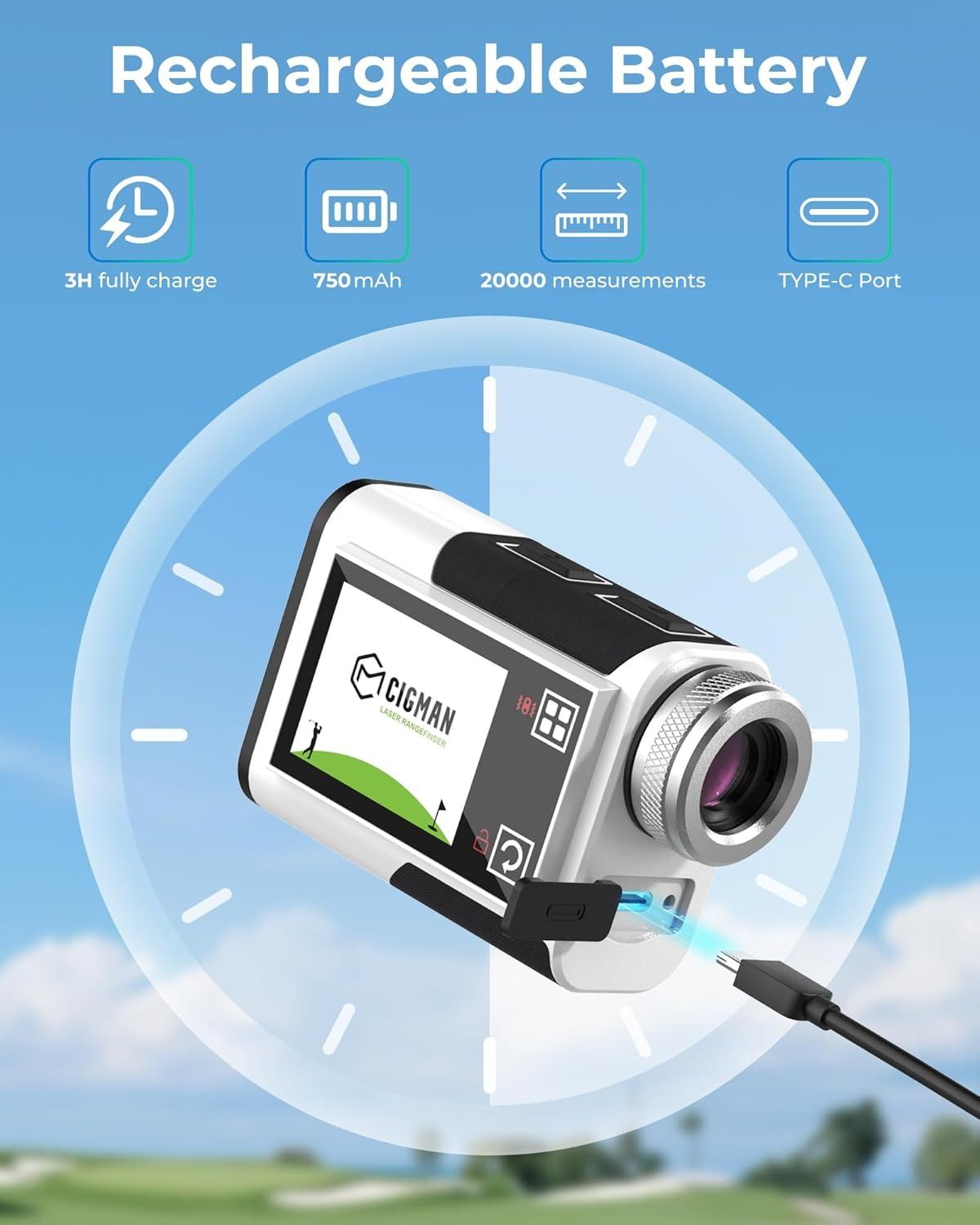 Golf Rangefinder with Slope, CIGMAN 1312 Yards Range Finder Golf, 2.4-inch External Color Touchscreen, Flag Lock Vibration, 6X Magnification, Rechargeable Range Finder, Ideal Golf Accessories - Image 7
